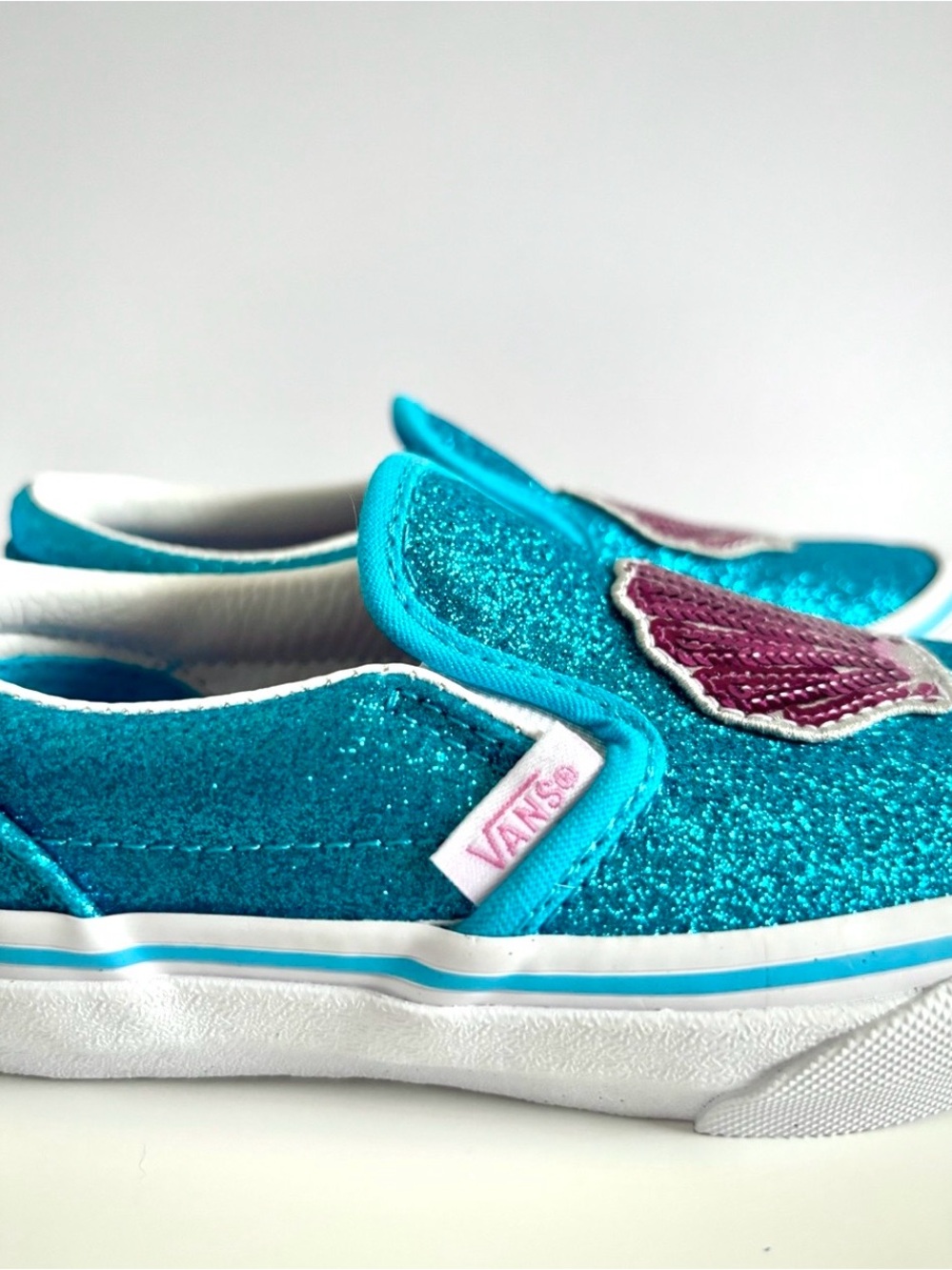 NWT Vans Mermaid Seashell Glitter Slip‑Ons | Toddler 10.5 | Aqua Teal Sparkle - Picture 7 of 11